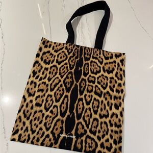 Saint Laurent Leopard Canvas Tote - Black and Brown